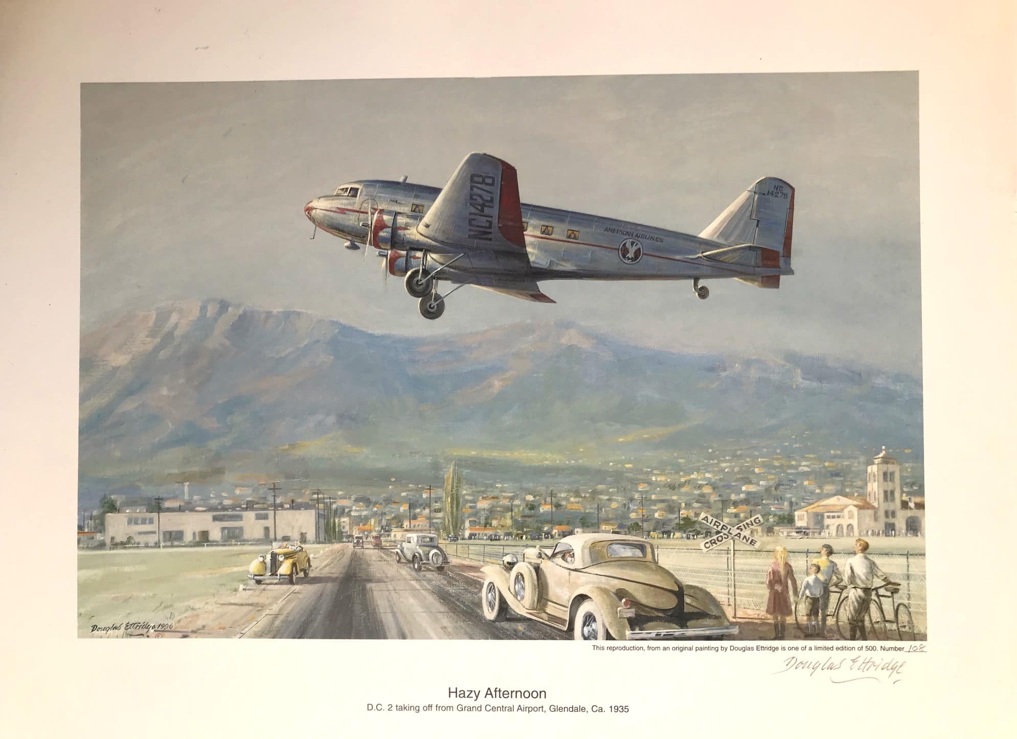 Hazy afternoon. D.C.2 taking off from Grand Central Airport, Glendale, Ca.1935. Art print by Douglas Ettridge 1927-2009. Signed and numbered 108/500 MODERN ART Antique Art 3